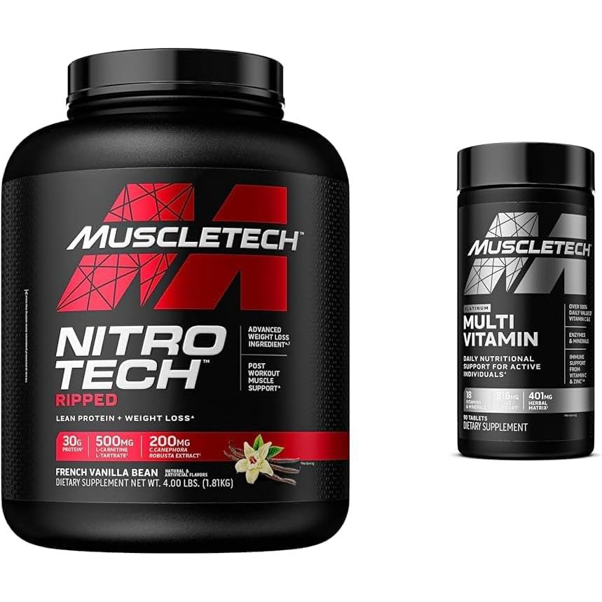 MuscleTech Nitro-Tech Ripped | Lean Whey Protein Powder/Isolate & Platinum Multivitamin for Immune S