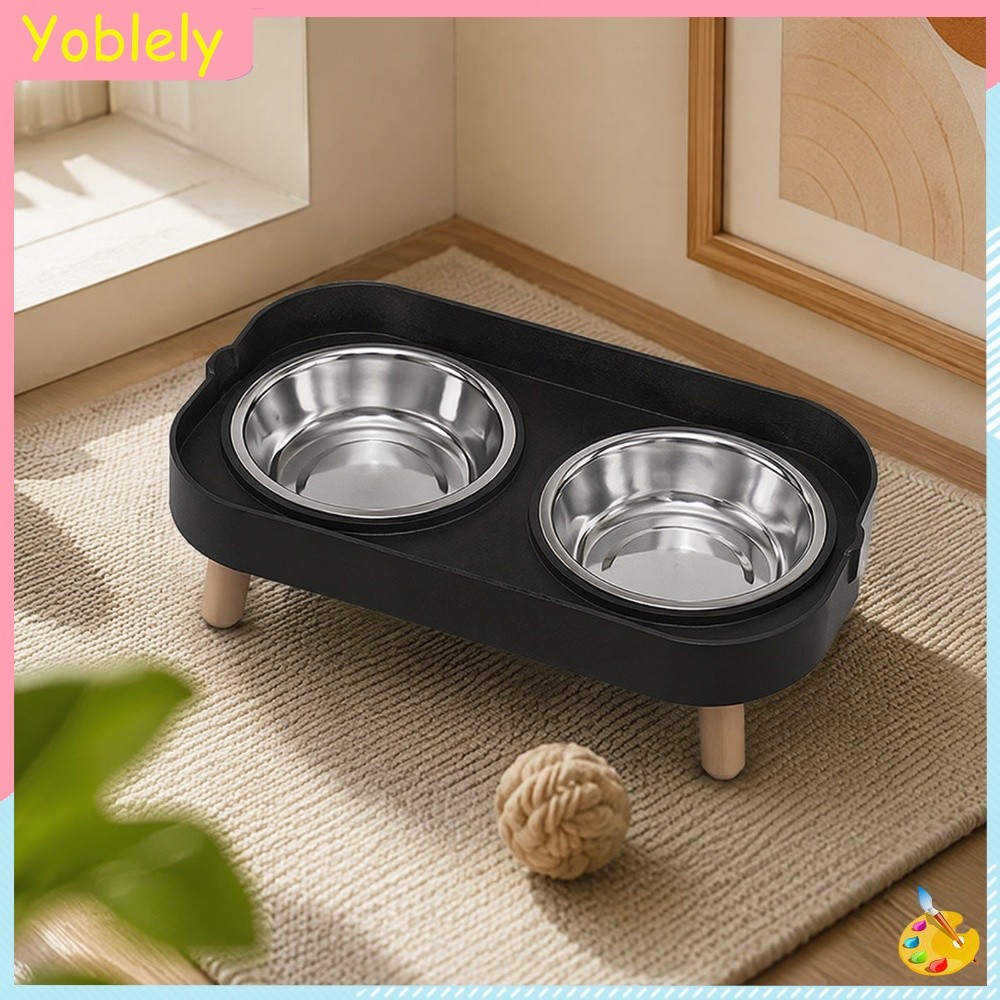 [Yoblely.th] Stainless Steel Pet Feeding Station Elevated Pet Double Bowl Kit