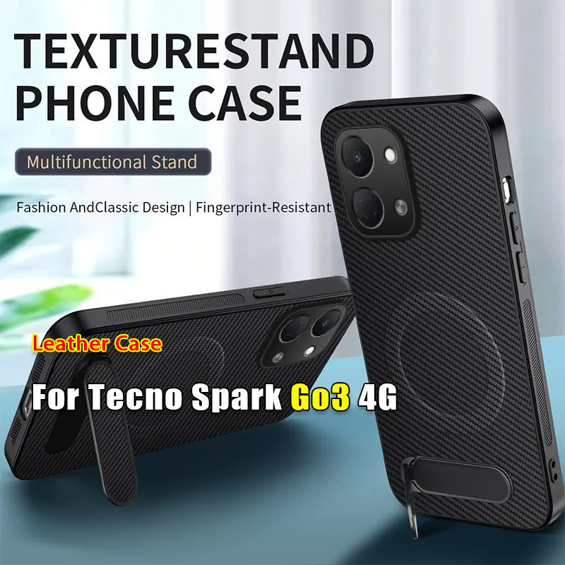 วงเล็บปลอกสําหรับ Tecno Spark Go 3 2 1 SparkGo3 Go3 Go2 Go1 4Gรูปแบบคาร์บอนไฟเบอร์แม่เหล็กหนังโทรศัพ