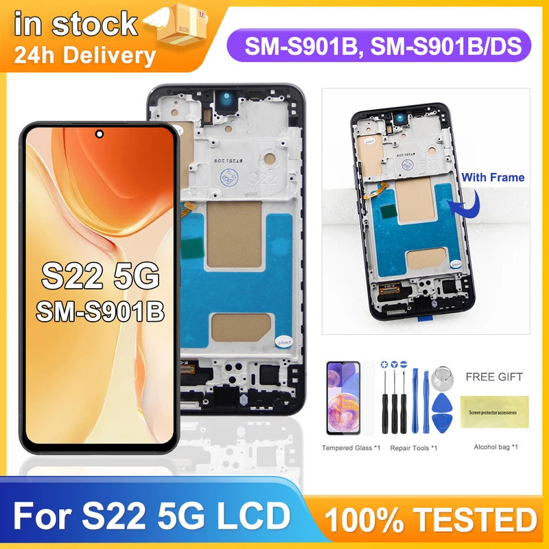 ทดสอบ S22 สําหรับ Samsung S22 5G S901B S901U S901W S901N S901E จอแสดงผล LCD Touch Screen Digitizer A