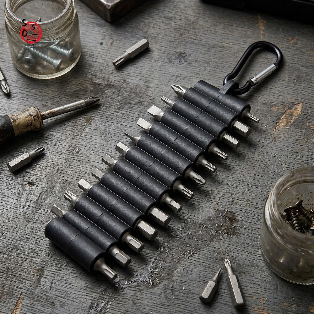 22 Slot PVC Bit Holder Strip พร้อม Carabiner สําหรับไขควงไฟฟ้า Bits Storage