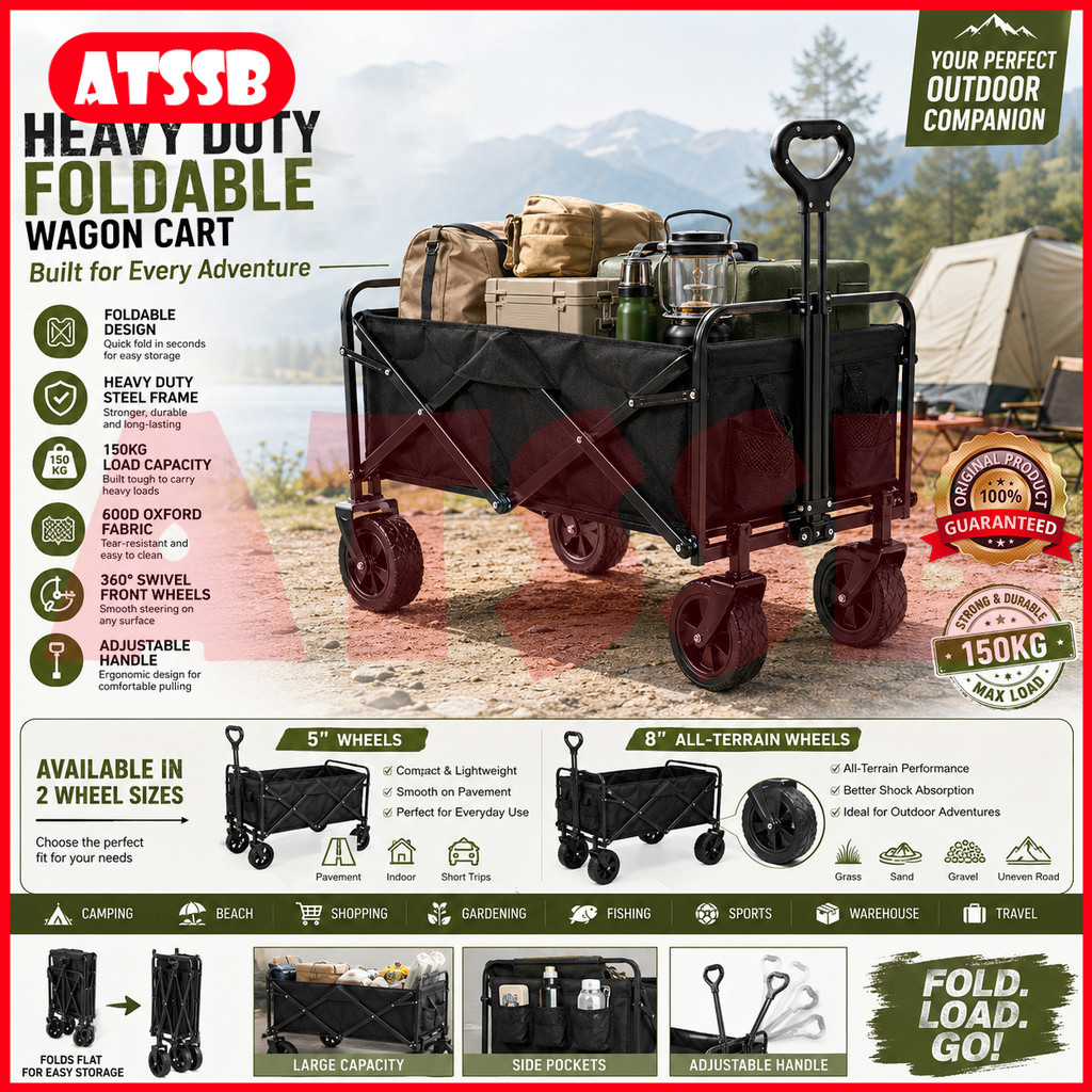 ATSSB Camping Trolley Wagon รถเข็นพับได้ Camping Wagon ชุดโต๊ะรถเข็นกลางแจ้งพับ