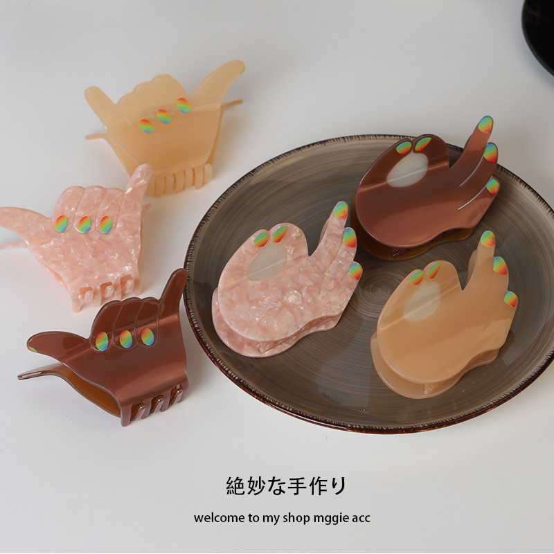 Acetate Niche Design OK Gesture Clip Back of Gesture Head Clip เครื่องประดับผมกิ๊บติดผมหญิง
