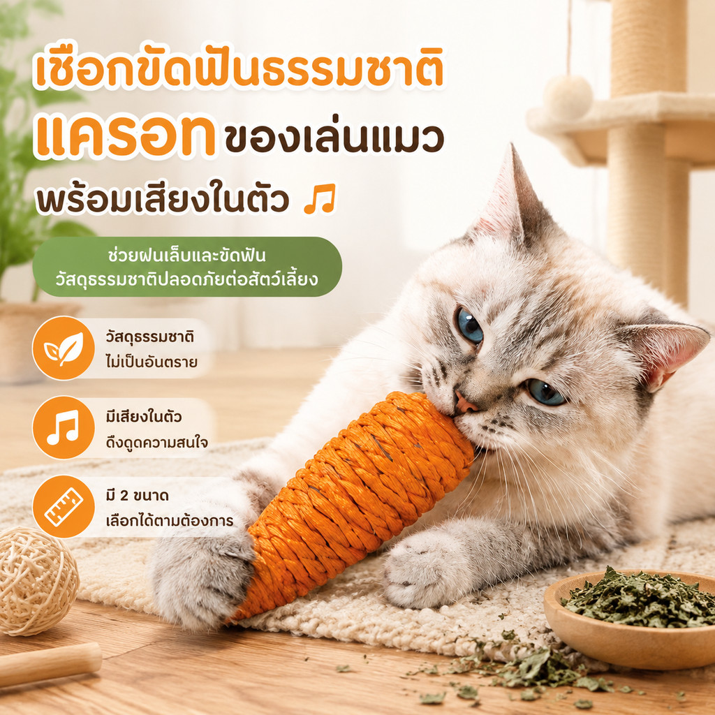 ของเล่นสำหรับสัตว์เลี้ยง แครอทเชือก ของเล่นแบบขัดฟัน ลับเล็บแมว เชือกใช้วัสดุธรรมชาติไม่อันตรายต่อสัตว์เลี้ยง