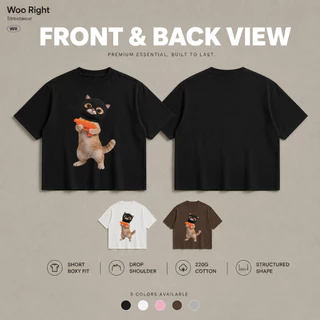 COD จัดส่งตลอด 24 ชั่วโมง Woo Right Boxy crop tee เสื้อยืดผู้ชาย oversize เสื้อแฟชั่นสีดำ ทรงสั้น เสื้อแฟชั่น ใส่สบาย