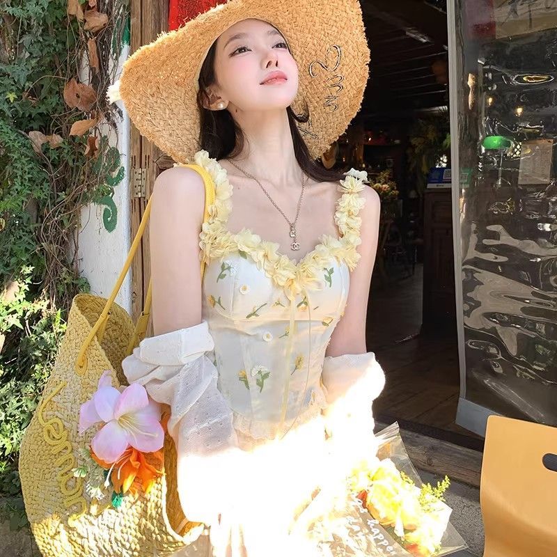 ลูกไม้ เสื้อชั้นในสตรี ดอกไม้สีฟ้า กระโปรง ชุดวันหยุด