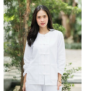 เสื้อพื้นเมืองผ้าฝ้ายสีขาว เสื้อไปวัด เทศกาลกินเจ 7แบบ แขนสั้น/แขนยาว