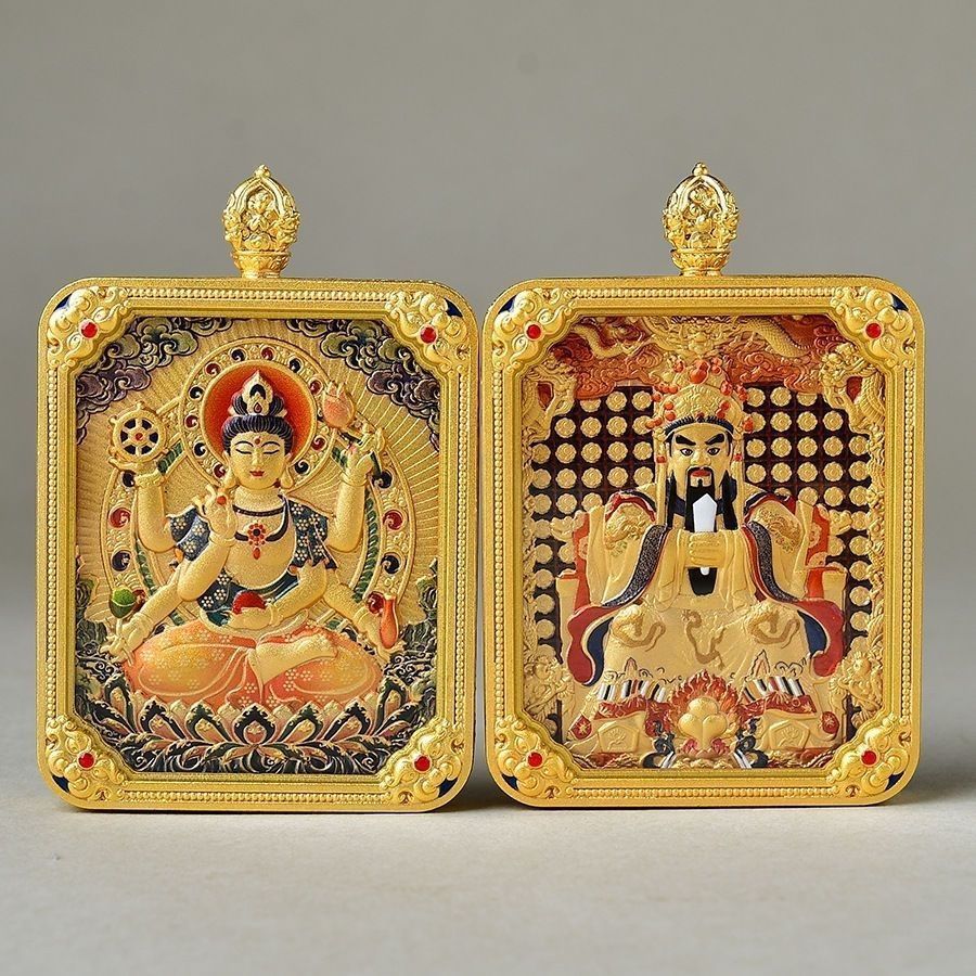 ปีงู Five Master Thangka Zodiac Gilt Guardian God Swallowing Beast Amulet Five Master Amulet 26.. 15