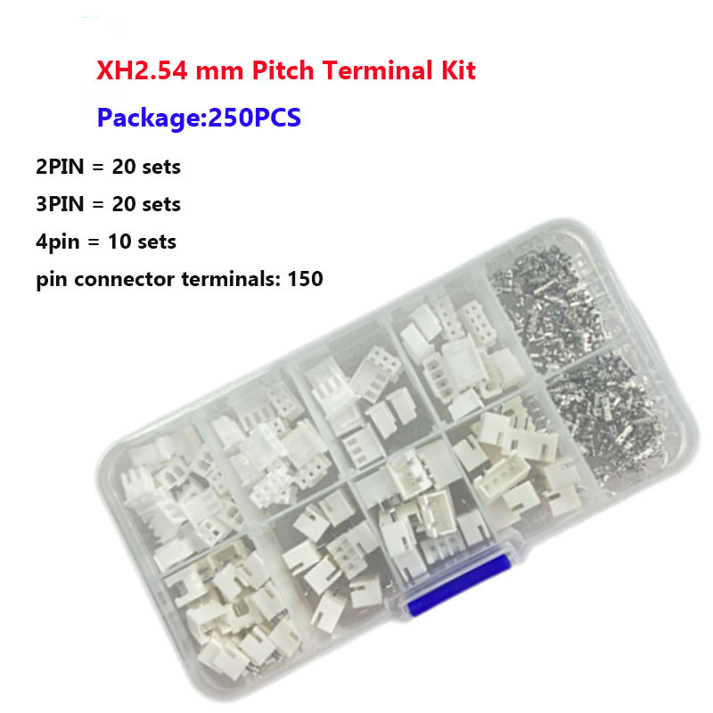 XH2.54 มม.2P 3P 4P PitchTerminal ชุด JST Connector Pin Header Connector สายไฟ Adaptor XH ชุด 250 ชิ้