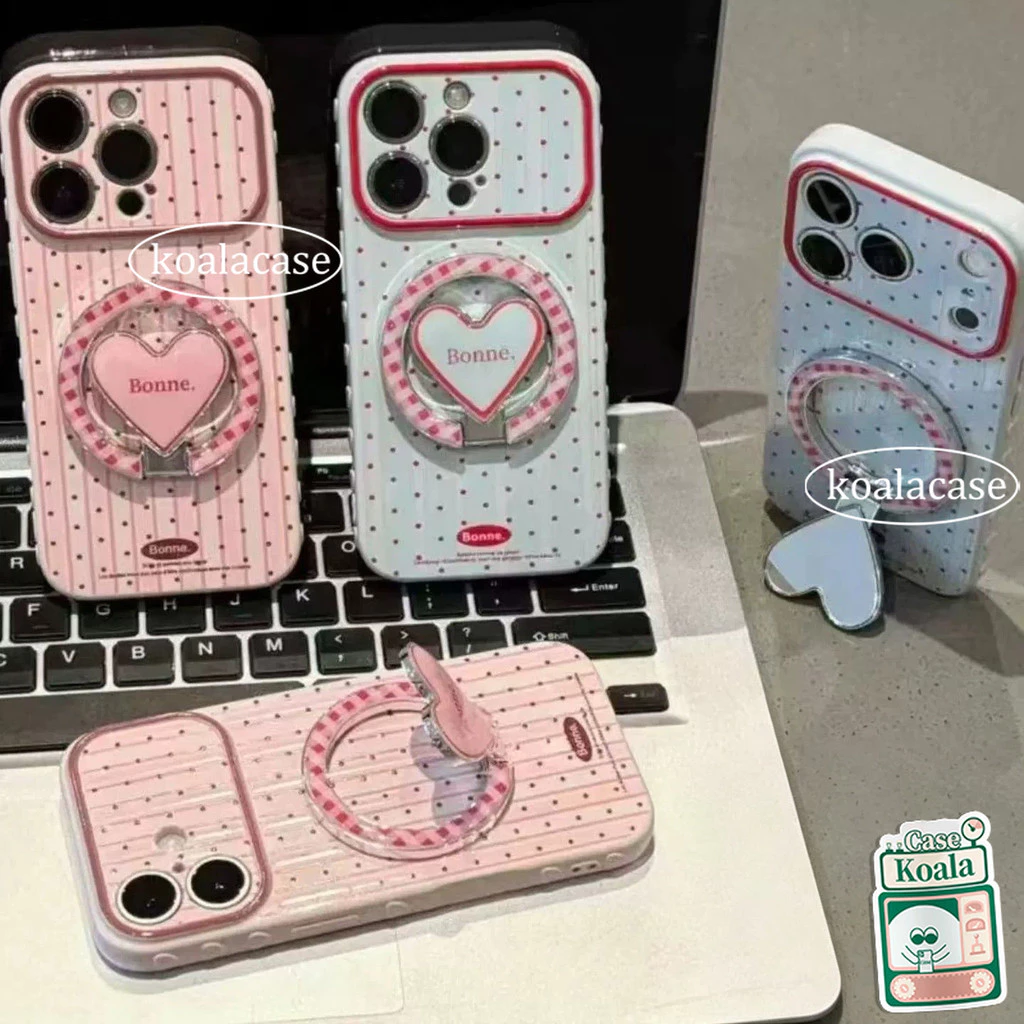 เข้ากันได้กับ IPhone 17 15 11 12 15 13 16 14 Pro Max 16 7 8 Plus XR X XS Air เคสหัวใจกระจก พร้อมขาตั้ง ลายจุด เส้น