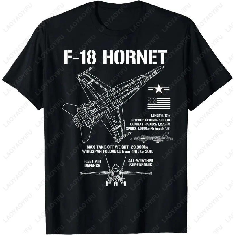 เสื้อ F-18 Hornet Military Jet สีดำ ทำจากฝ้าย 100%