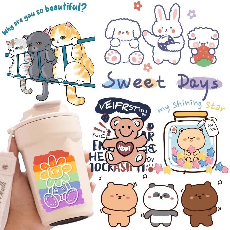 แฟชั่นการ์ตูนพิมพ์น่ารักเย็นพิมพ์คริสตัลกาวยูวีโอนทําเองฉลากสติกเกอร์ล้างทําความสะอาดได้