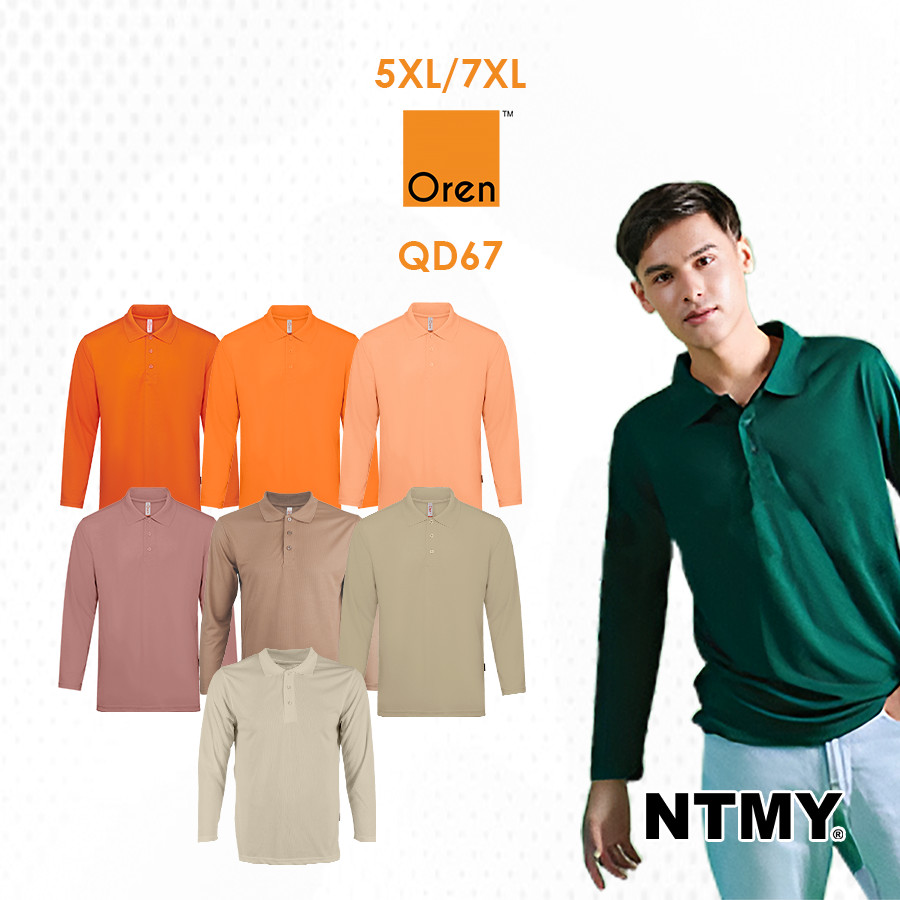 NTMY X Oren กีฬา QD67 CoolFit แขนยาวโปโล Plus ขนาด 5XL/7XL ไมโครไฟเบอร์ตาไก่คอปก Tshirt 6