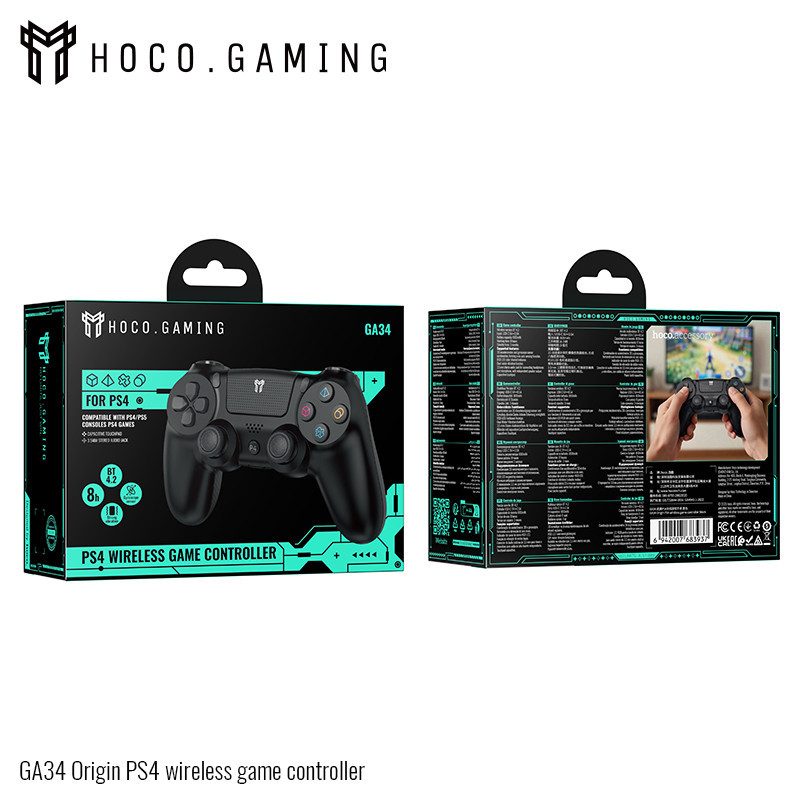 HOCO GA34 จอยเกมไร้สาย สำหรับ PS4 Bluetooth 4.2 ระบบสั่น Dual Vibration รองรับหูฟัง 3.5mm จอยเกม hc6