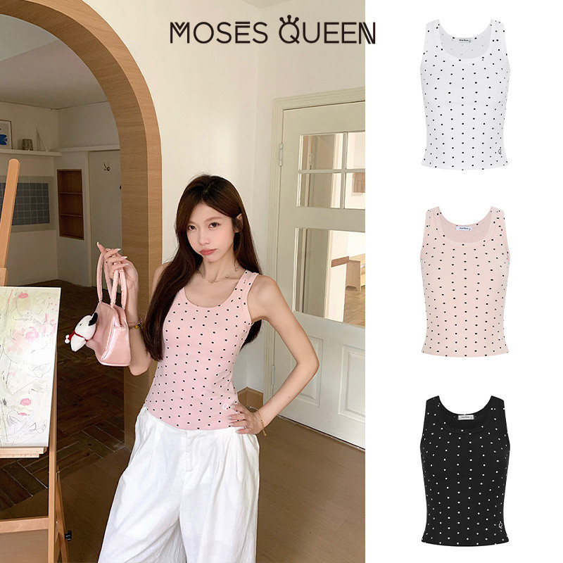 MOSESQUEEN เสื้อกล้ามสายเอี๊ยมลาย มอสควีน จุด เป็นชั้นสําหรับฤดูร้อนเสื้อนอกแขนกุดเข้ารูปสไตล์เกาหลีและสลิมมิ่ง #63783-3
