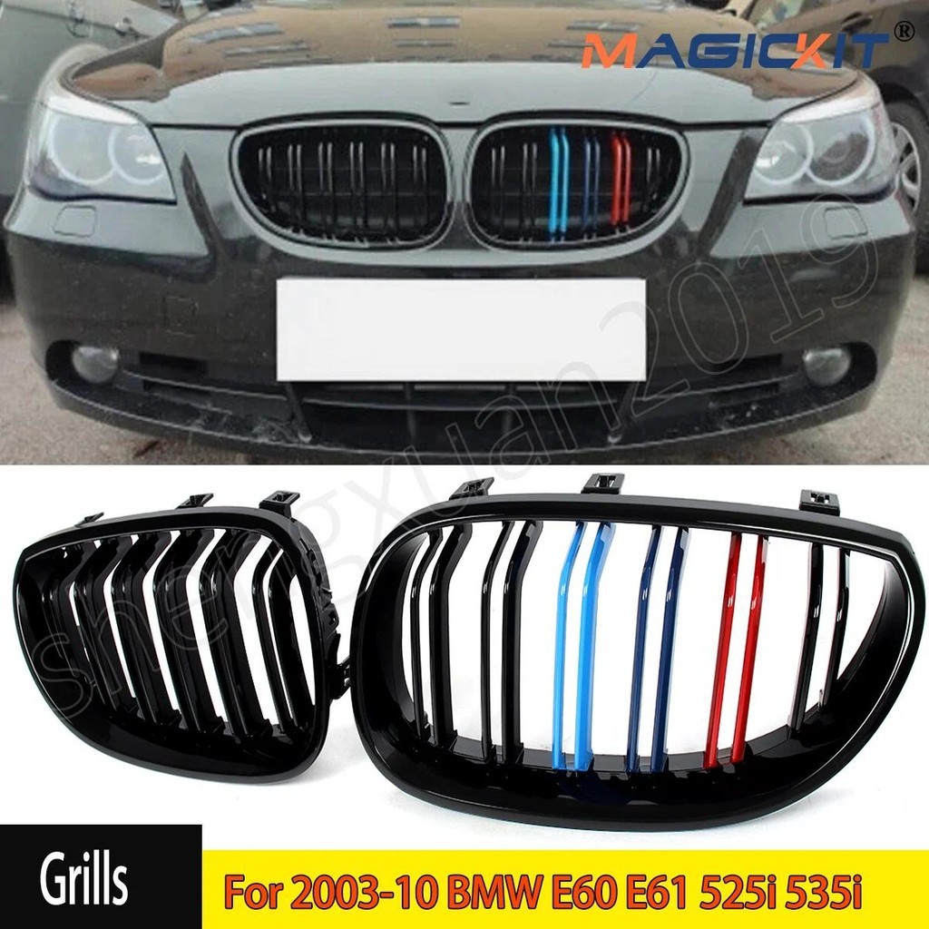 MAGICKIT Gloss สีดํา M สีด้านหน้า Kidney Grille Grill สําหรับ 2003-10 BMW E60 E61 525i 535iauto ชิ้น