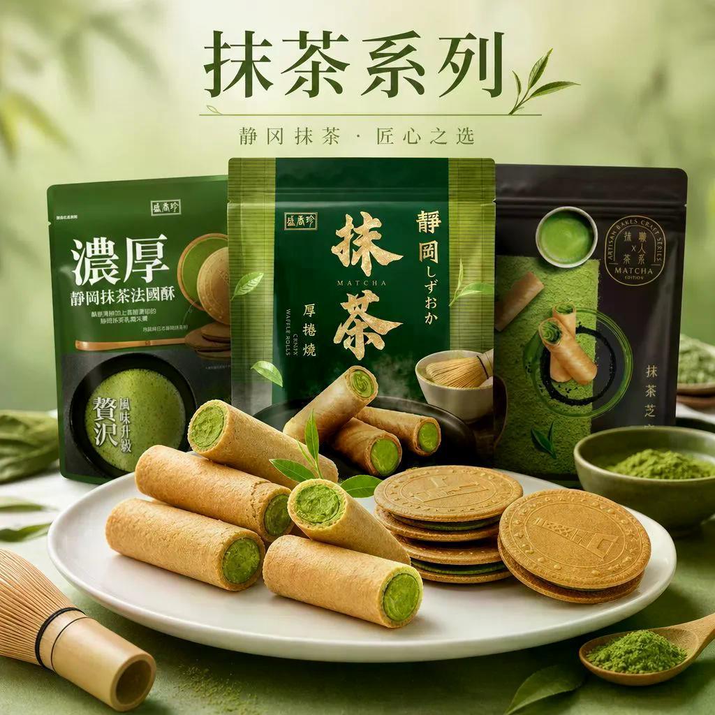 2026 สินค้าใหม่นําเข้าจากไต้หวัน Shengxiang Zhenjinggang Matcha หนารีดมัทฉะซีรีส์แซนวิชบิสกิตมัทฉะไข