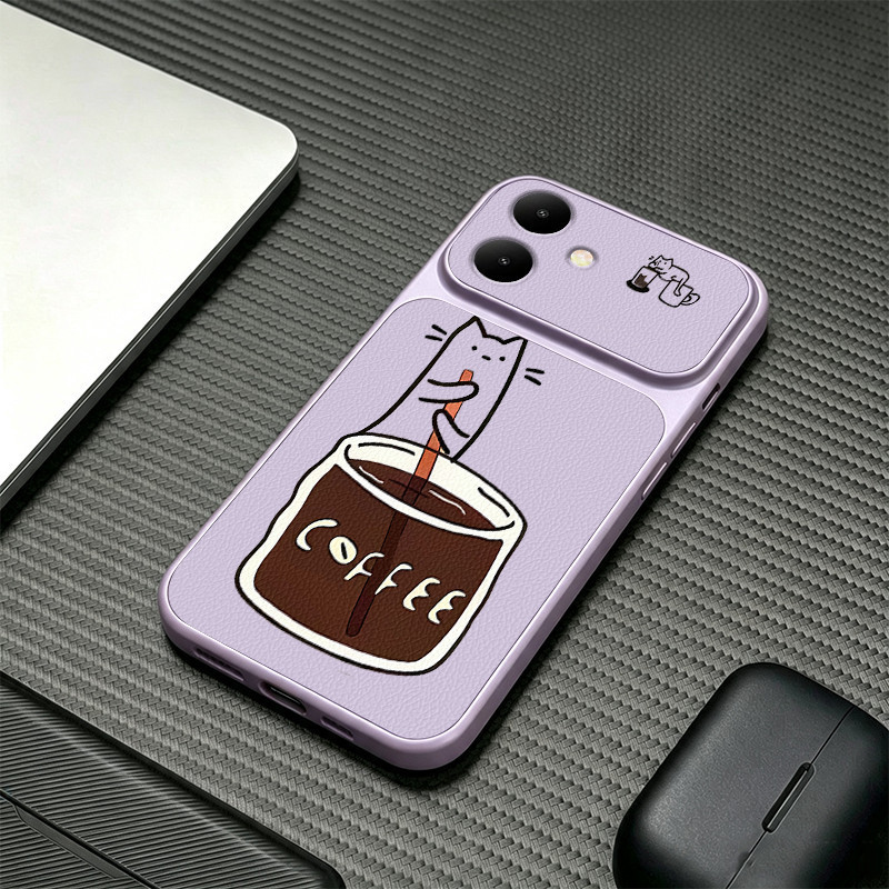 PBZZ สําหรับ infinix smart 20 10 PLUS tecno spark go 3 2 2S เคสโทรศัพท์ Softcase ซิลิโคนกันกระแทกดีไซน์ใหม่ความงามน่ารัก Coffee cat สําหรับสาวสีม่วง KNKFCM3