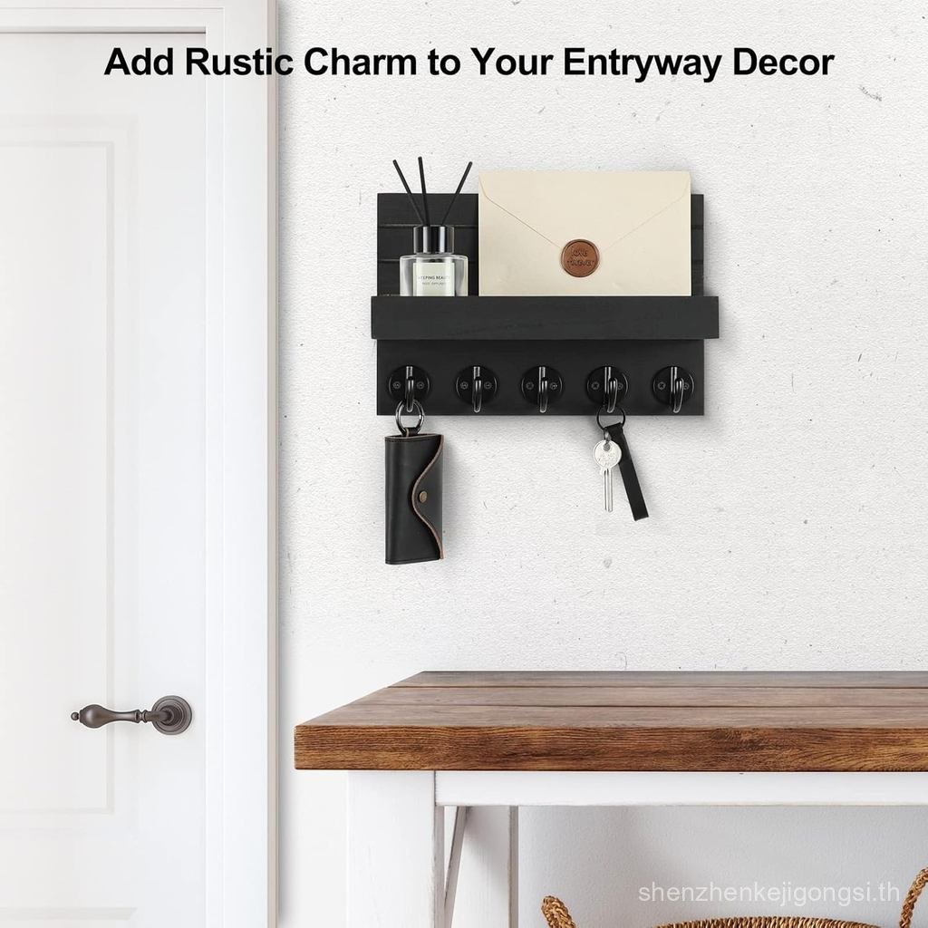 Lwenki Key Holder for Wall, กุญแจตกแต่งและ Mail Holder with Shelf มีตะขอขนาดใหญ่สําหรับกระเป๋า, Coat