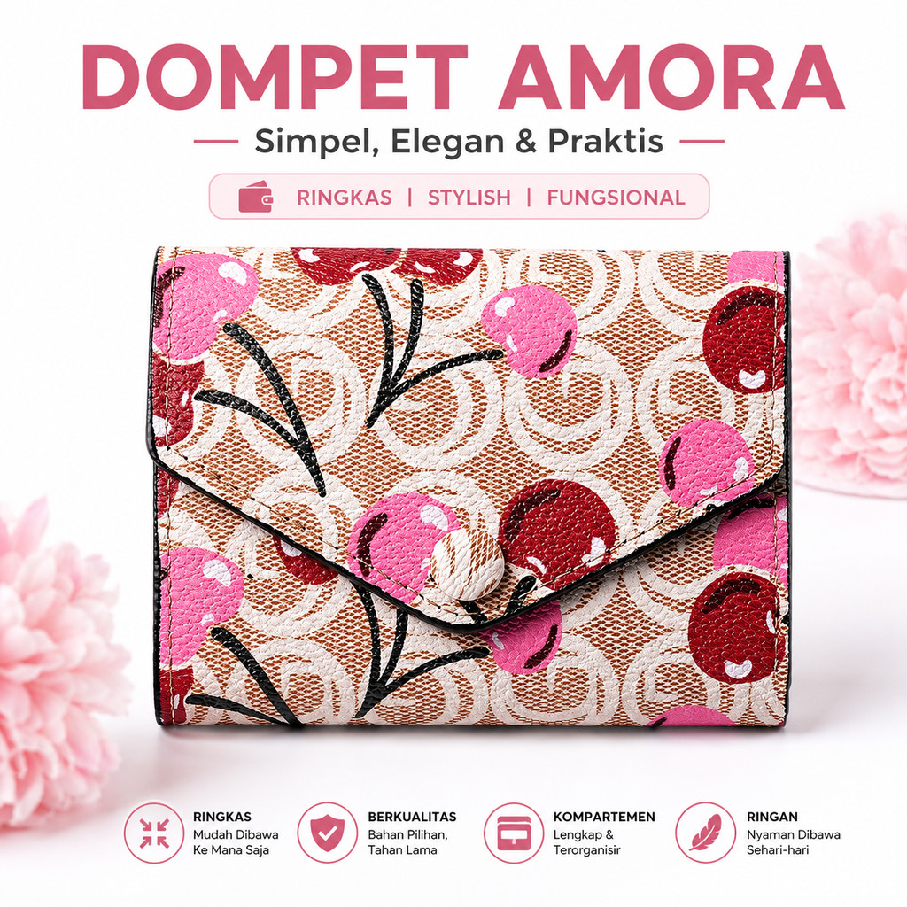 Amora Womens Mini Wallet Cherry Motif Small Folding Wallet ID Card Slot WA1297P3