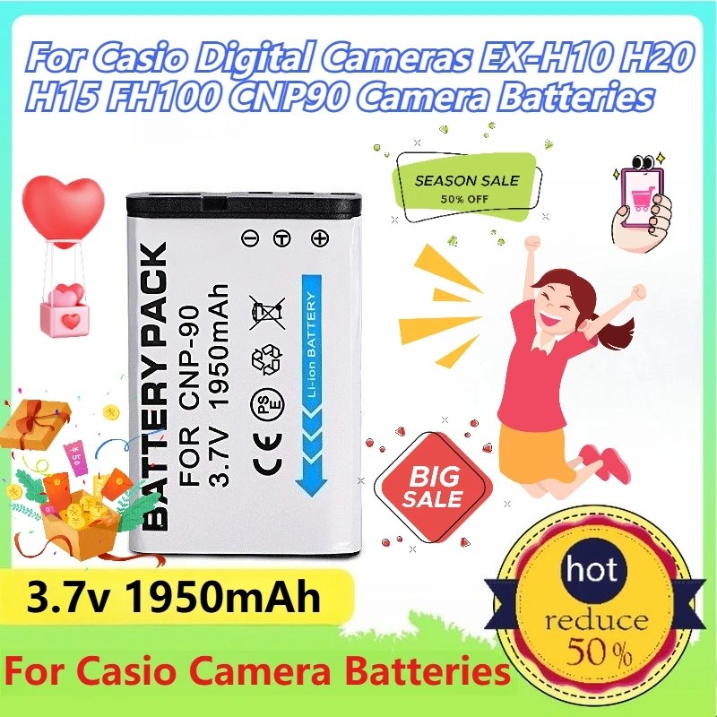 3.7v 1950mAh CNP-90 แบตเตอรี่สําหรับกล้องดิจิตอล Casio EX-H10 H20 H15 FH100 CNP90 แบตเตอรี่กล้อง