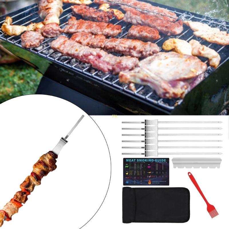 Yu BBQ Skewers 304Stainless Steel Skewer โลหะ BBQ Skewers สําหรับตั้งแคมป์งานปาร์ตี้และครอบครัว Gath