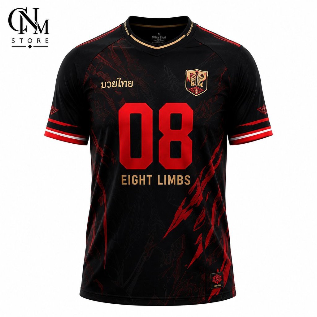 เสื้อกีฬาแขนสั้นผู้ชาย Muay Thai 08 Eight Limbs Jersey ลายมวยไทย ผ้าแห้งไว ระบายอากาศ ใส่ฟิตเนส สตรีทแฟชั่น