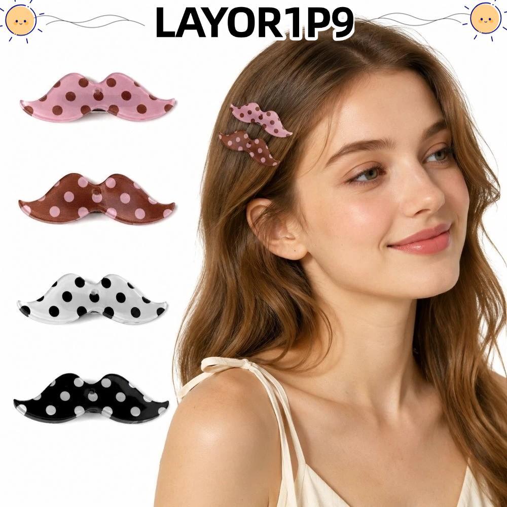 LAYOR1P9 กิ๊บติดผมรูปเครา, เกาหลี Y2K Bangs คลิป, แฟชั่น Polka Dot 4 สีอะคริลิค Snap คลิป Kawaii อุป