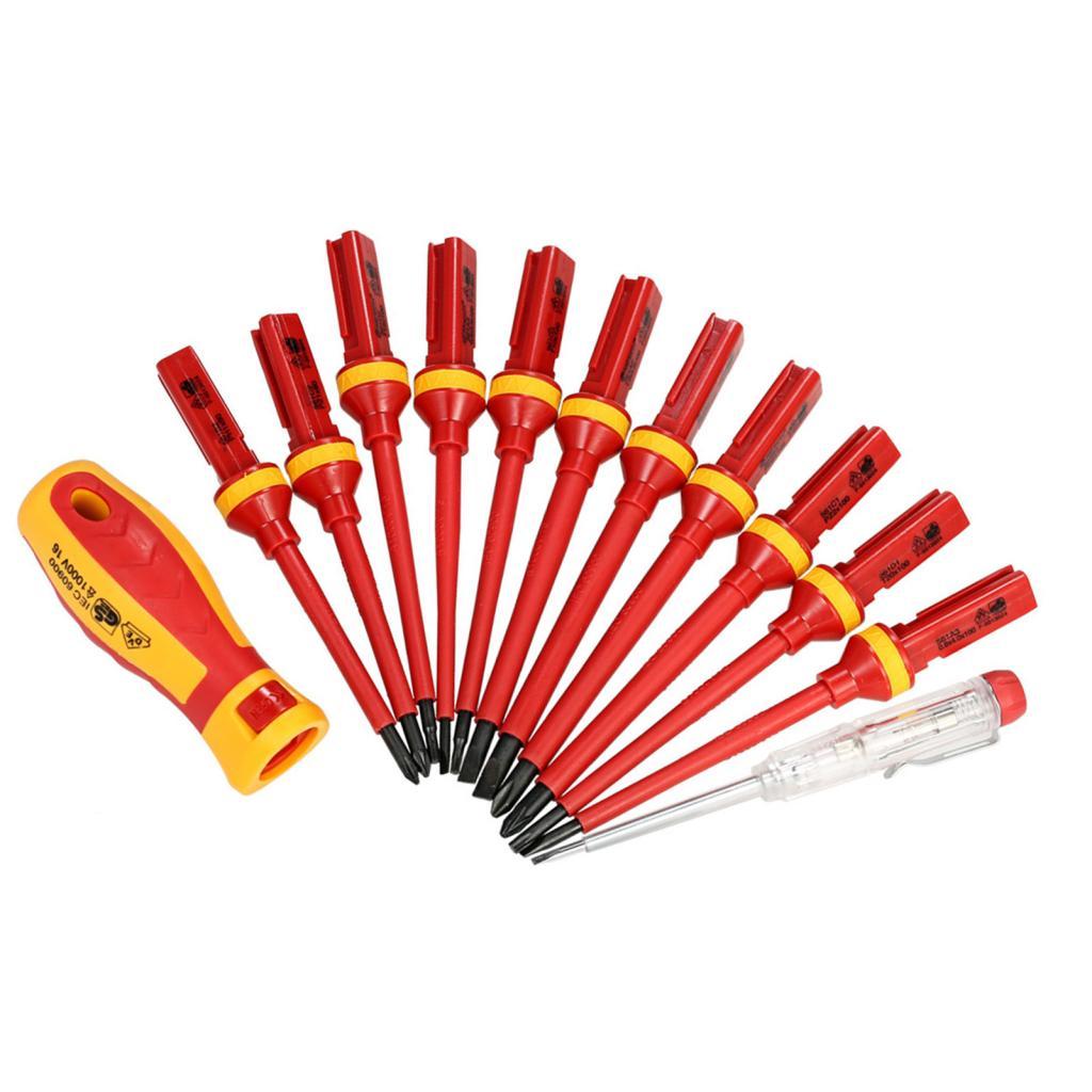 Xtahdge 13 ชิ้น 1000 โวลต์ตัวแปรฉนวนไขควงชุดสล็อตแม่เหล็ก Plus Philips Pozidriv Torx Bit ช่างไฟฟ้าซ่