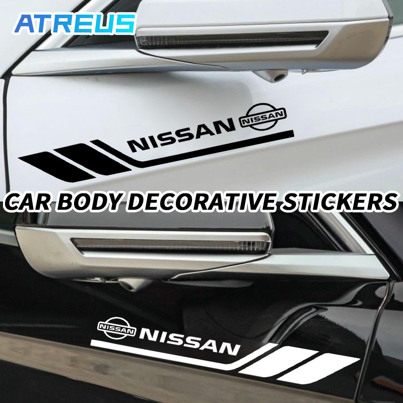 Nissan สติ๊กเกอร์แต่งรถ 30 ซม. 1 คู่ สีดำ/ขาว สติ๊กเกอร์ติดรถยนต์ ติดตัวถังรถ ตกแต่งรถ สติ๊กเกอร์ตกแต่งรถ สำหรับ Nissan Juke March Kicks Almera Serena C28 Terra Navara nismo Xtrail Teana Note Leaf Sylphy