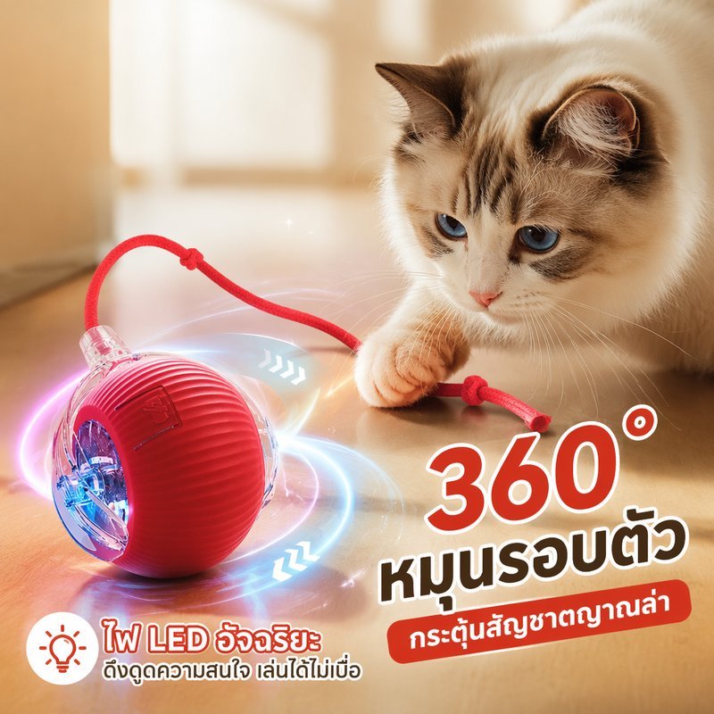 ลูกบอลของเล่นแมว อัจฉริยะ หมุนได้360องศา เรืองแสง ชาร์จได้ โหมดเร็วช้า โต้ตอบ ปิดอัตโนมัติ