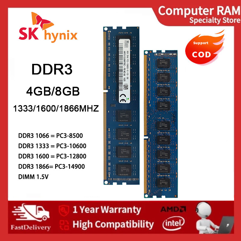 SK Hynix RAM 4GB 8GB DDR3 1333 1600 MHz หน่วยความจําเดสก์ท็อป RAM DIMM PC3-10600 12800 14900 1.5V Ra
