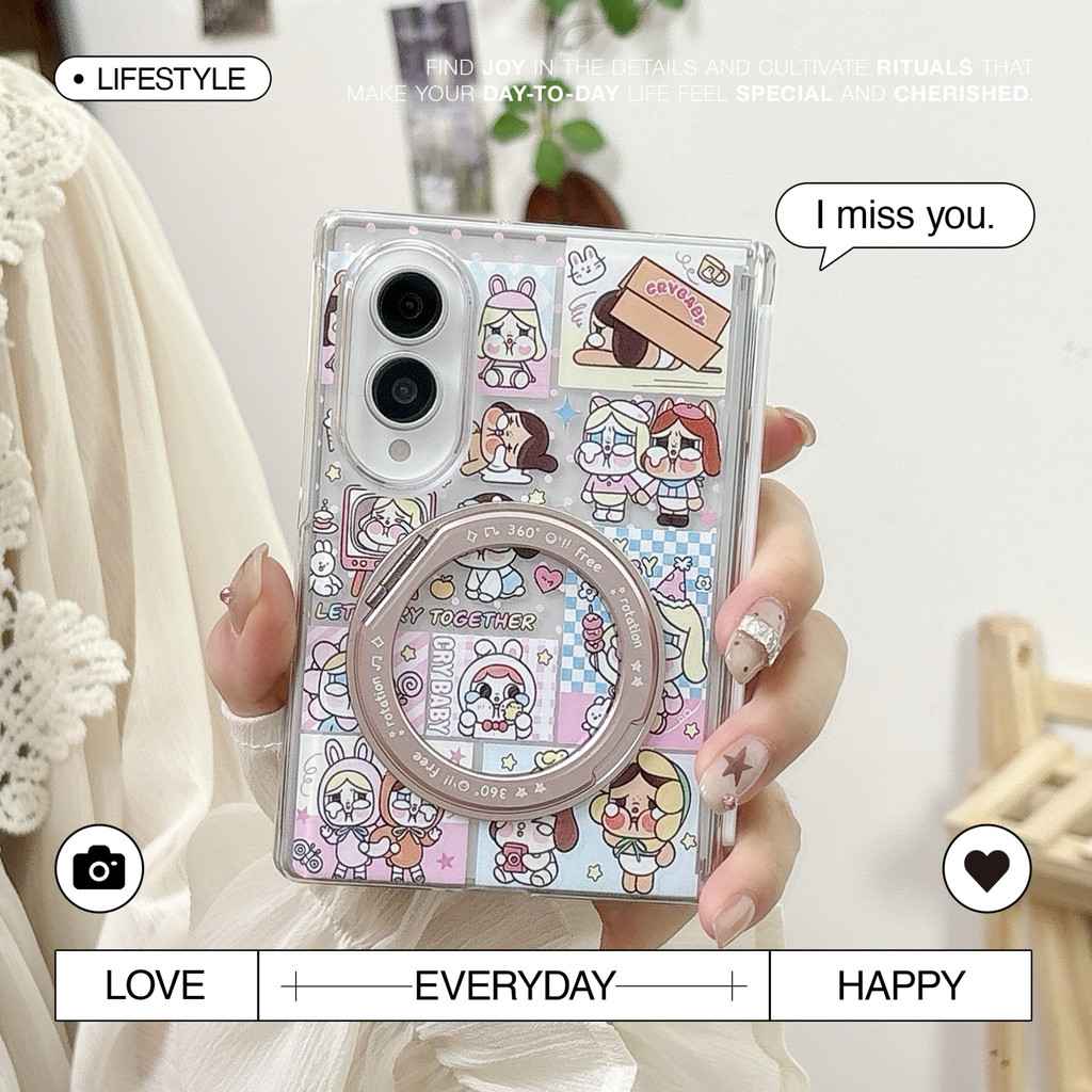 New style การ์ตูน น่ารัก Crybaby ฝังตัว Magnetic holder เคส สำหรับ Samsung Galaxy Fold8 Wide Case ชุดสามชิ้นที่ถอดออกได้รวมทุกอย่าง แกนกลางแม่เหล็ก ป้องกันการตก พลิกปก เคส