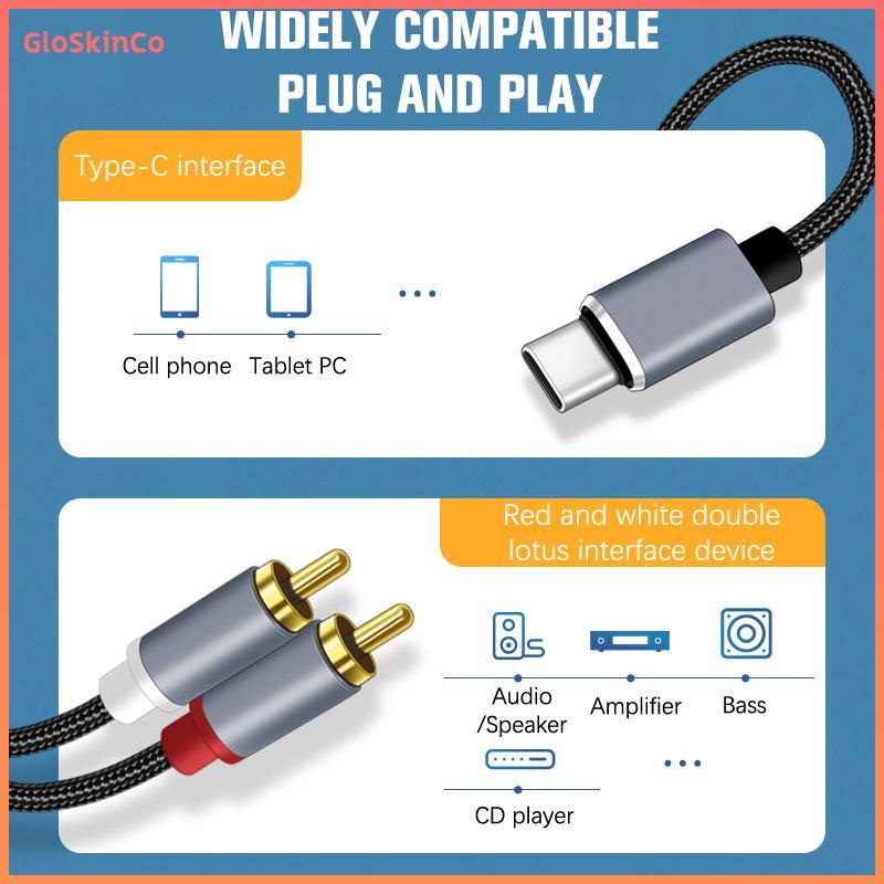 พร combedamssng Type C To RCA Audio Cable 2 RCA Aux Cord Converter USB C Audio Line สําหรับแล็ปท็อปโ