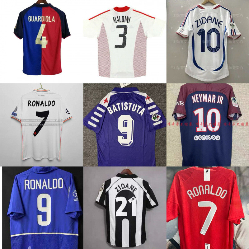 เสื้อย้อนยุคยอดนิยม Zidane Martini Messi AC Ronaldor ชุดฟุตบอลคลาสสิกชุดทีมฝรั่งเศส