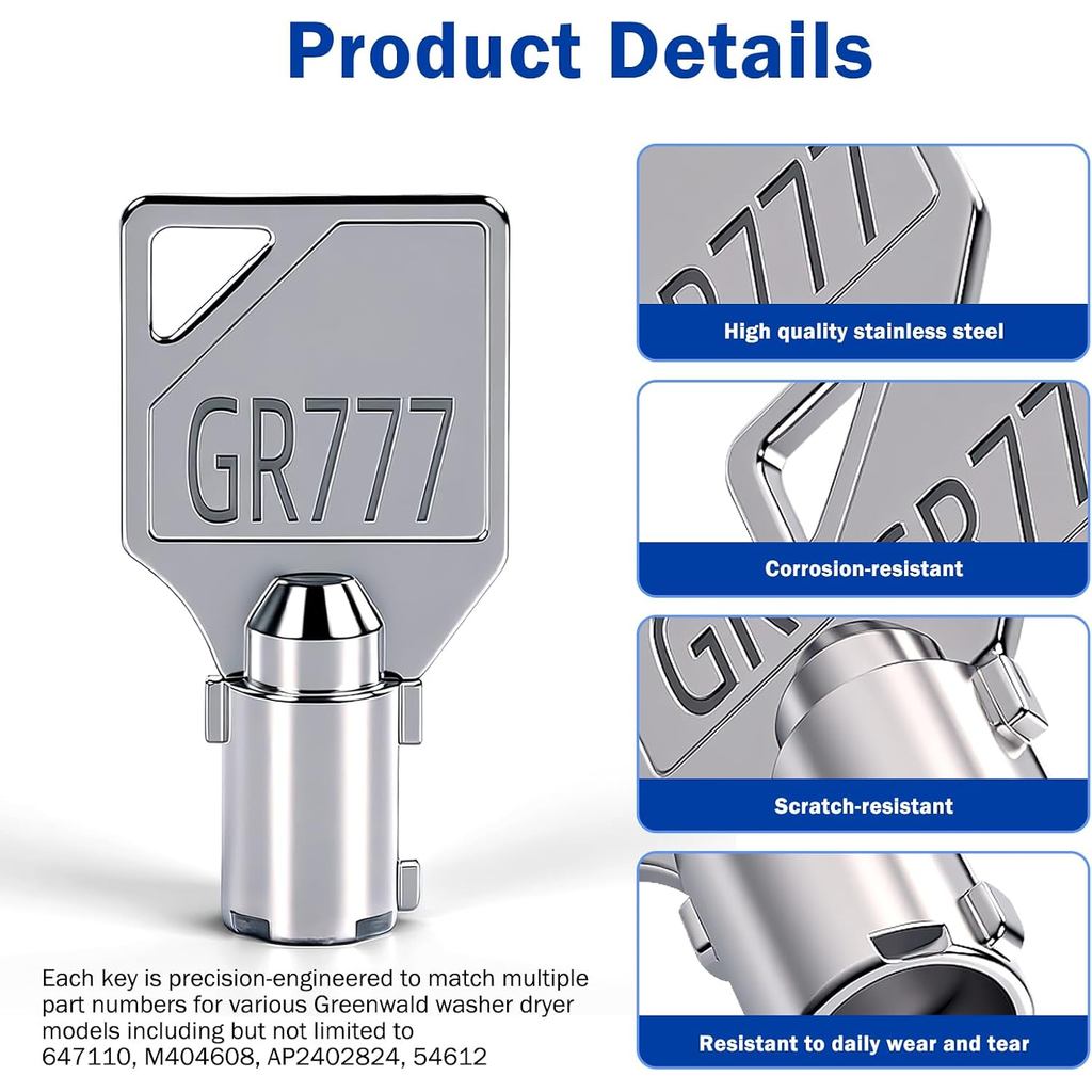 GR777 GR800 GR888 GR999 GR100 Tubular Key ชุด 5 ชิ้น, ใช้งานร่วมกับ Greenwald & Speed Queen เครื่องซ