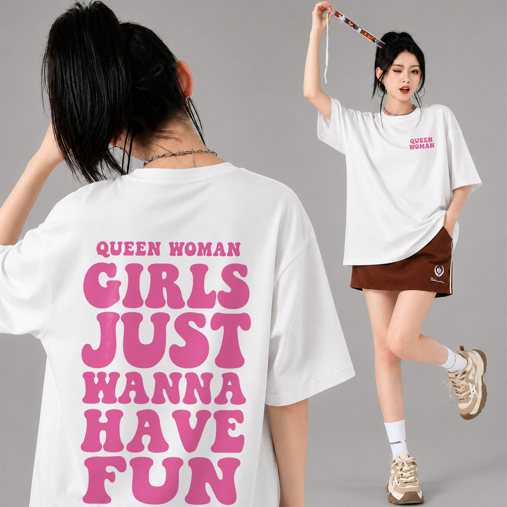 (ผ้าฝ้าย 100%) Luvoro oversize unisex เนื้อผ้านุ่มระบายแขนสั้น T-shirt สีดำและสีขาว เสื้อยืดทูโทน เสื้อยืดแขนสั้น C2877