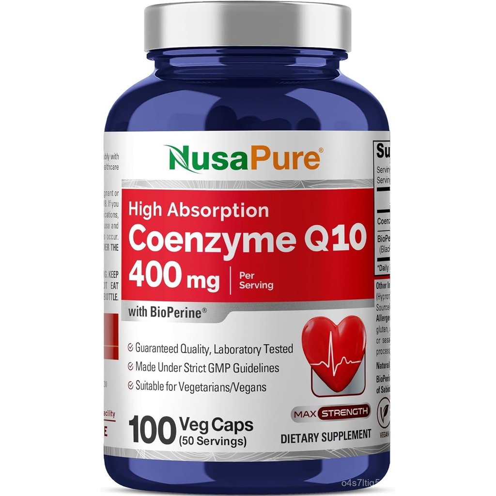 NusaPure CoQ10 400mg 100 Veggie Caps (Vegan, Non-GMO) Coenzyme Q10 Supplement, Antioxidant COQ-10 En