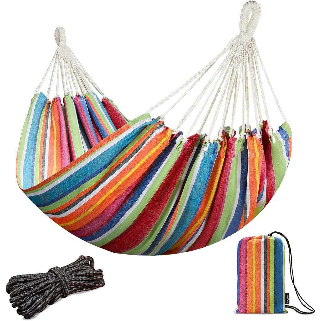 JoyView Brazilian Double Hammock พร้อมเชือกแขวนขนาดใหญ่พิเศษ 86.6x59 เปลญวนผ้าฝ้ายแบบพกพาสําหรับ Pat