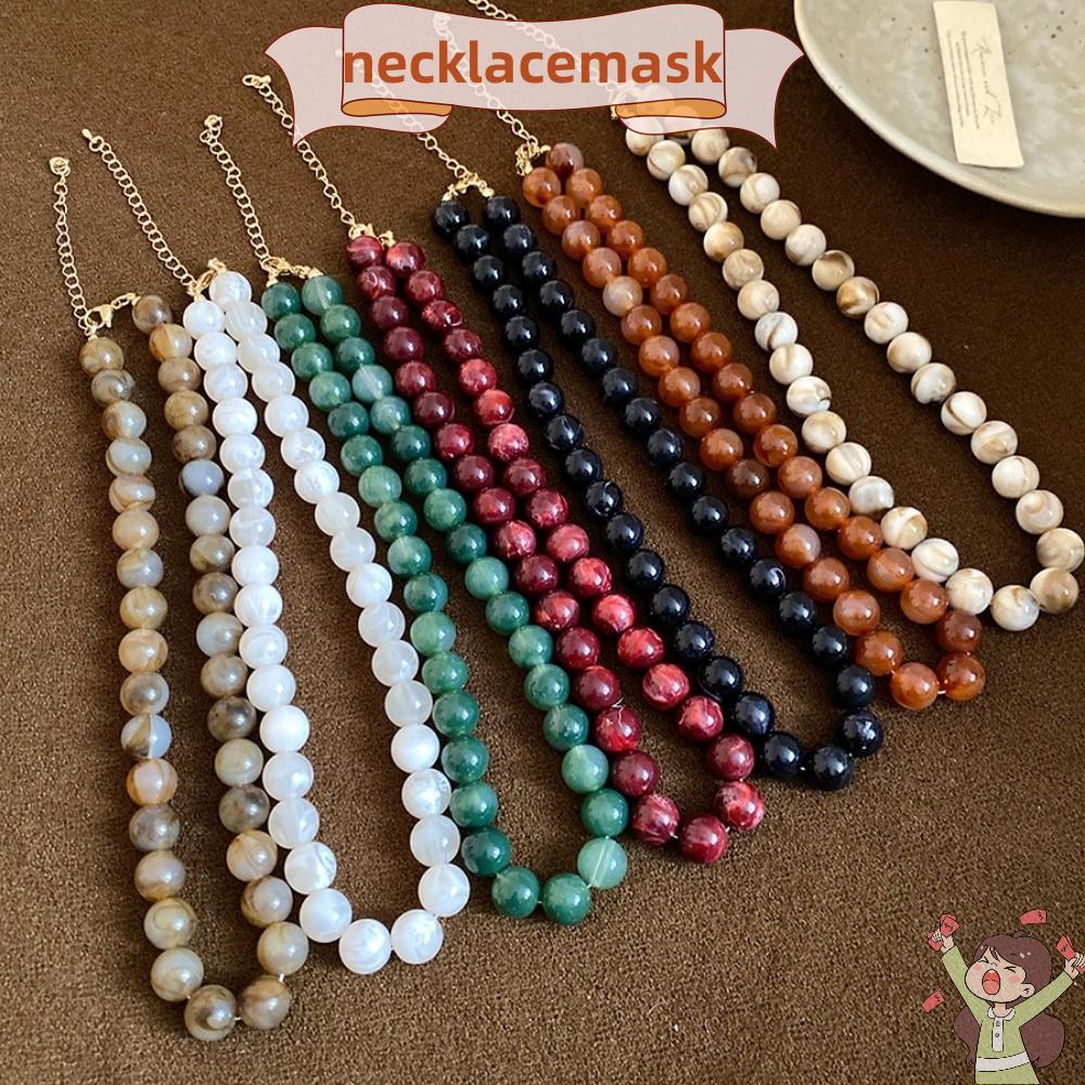 NECKLACEMASK สร้อยคอลูกปัดกลม, Smudging Marble Choker สร้อยคอ, Ombre Multi-สีอะคริลิค Collarbone Cha