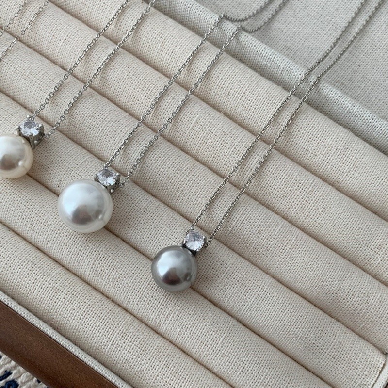 XIYA Temperament Simple Zircon Pearl Necklace Commuter All-Match Zircon Pearl ต่างหู