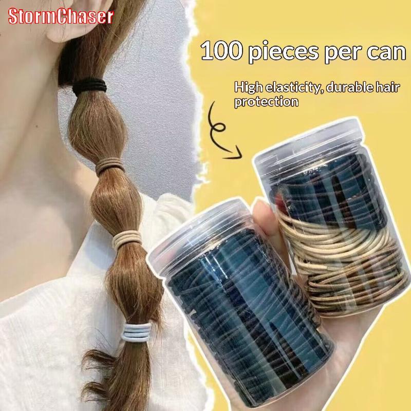 [Storm-t] 100 ชิ้น Non-snag ผม Ties ยืดหยุ่นสูงยางยืดยางรัดผมสําหรับผู้หญิงนักเรียนหญิงโรงเรียนทุกวันอุปกรณ์เสริมผม