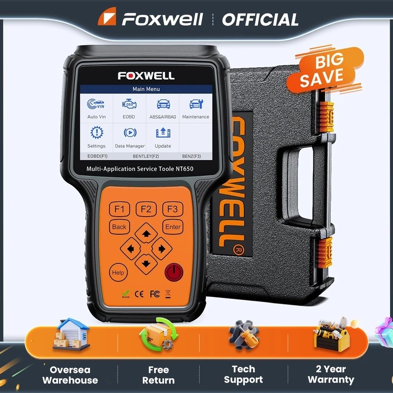 LL5X FOXWELL NT650 Elite OBD2 เครื่องสแกนเนอร์รถยนต์ SAS A/F น้ํามัน EPB BRT TPS 26 + รีเซ็ต Profess