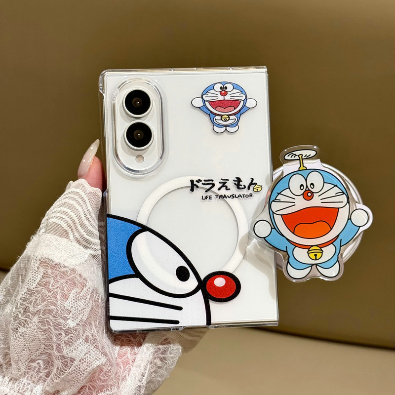 เคสพีซีโปร่งใสที่ทนทานสําหรับ Samsung Galaxy Z Fold 8 / Z Fold 8 Ultra / Z Fold 7 / Z 6 เคสน่ารักการ์ตูนโดราเอมอนเคสป้องกันพร้อมขาตั้ง