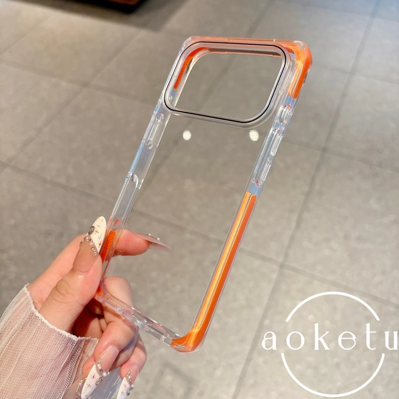 Creative color blocking anti drop square เคสโทรศัพท์โปร่งใสเหมาะสําหรับ iPhone 15 16 17 Pro Max รวมทุกอย่างเคสซิลิโคนป้องกันการตก