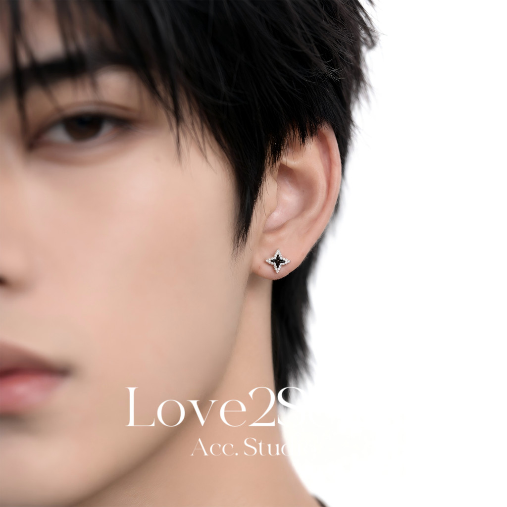 Love2selfE049 Four Pointed Star CZ Stud ต่างหู Unisex S925 เข็มเงิน Hypoallergenic Pave หรูหราผู้ชายผู้หญิงเครื่องประดับ