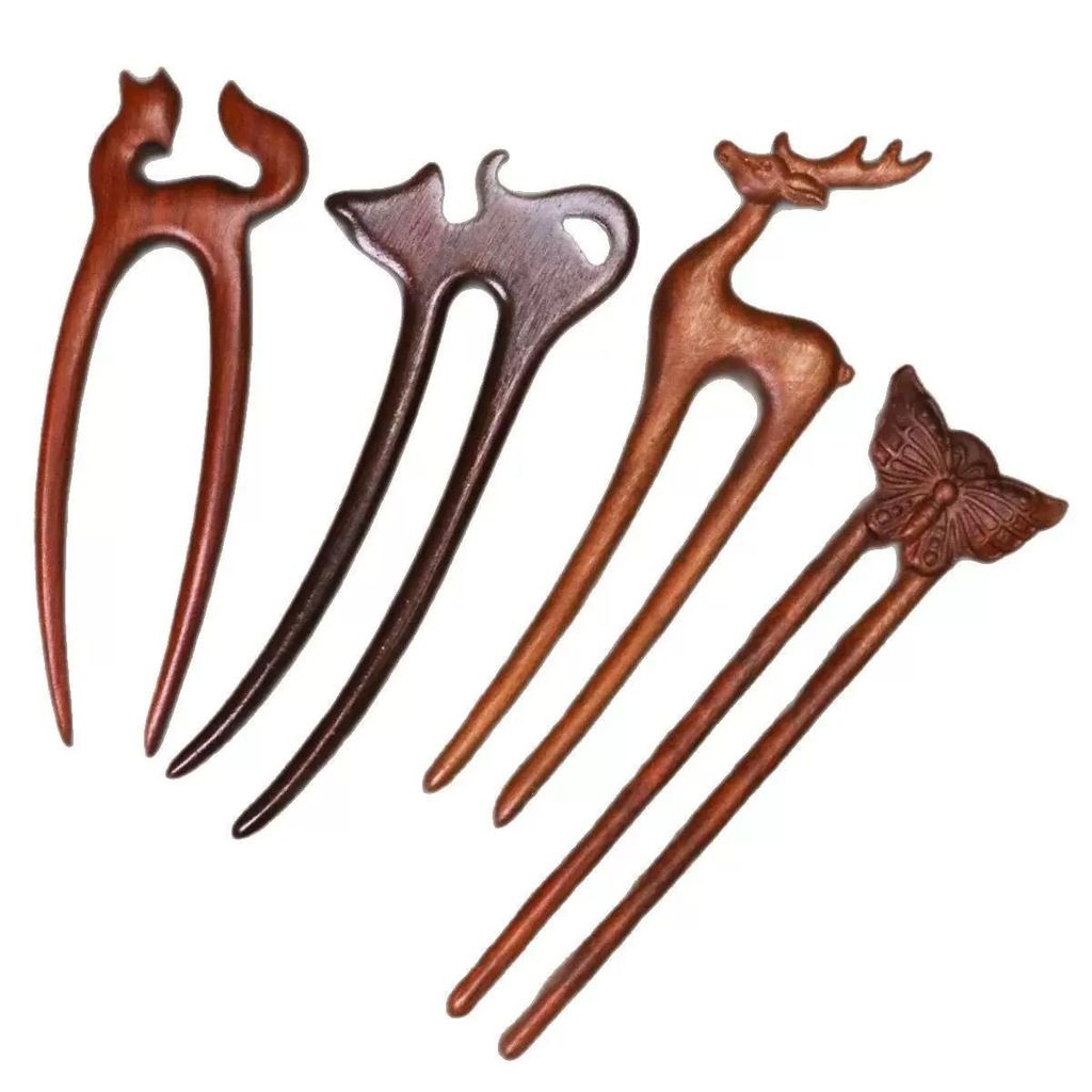 ไม้จันทน์สีทอง Retro Hairpin U-Shaped Double-Pronged ใหม่จีนไม้ Hairpin สองด้านไม้จันทน์ U-Shaped ผี