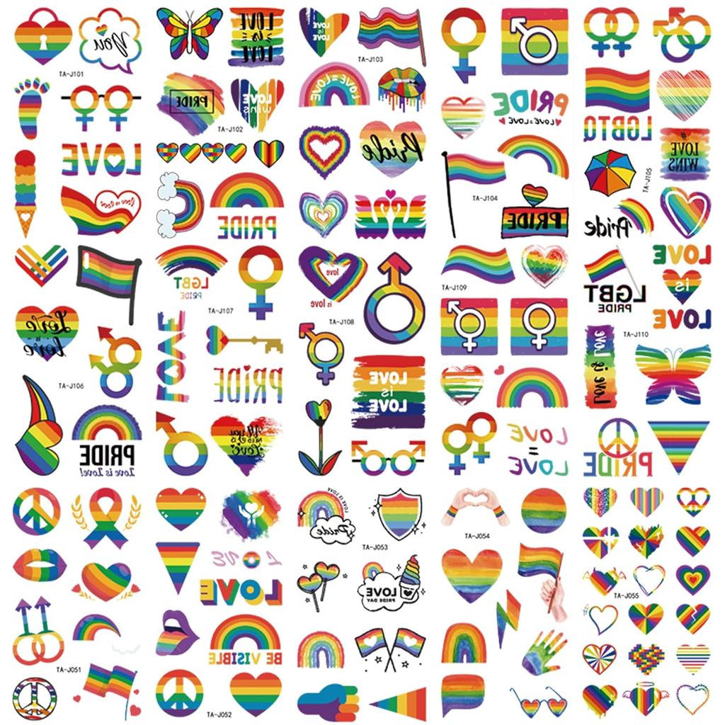 200 + Pcs Pride Tattoos,Gay Pride Tattoos,20 แผ่น Pride รอยสักชั่วคราว, ชุดสําหรับผู้หญิง,กันน้ํา Ra