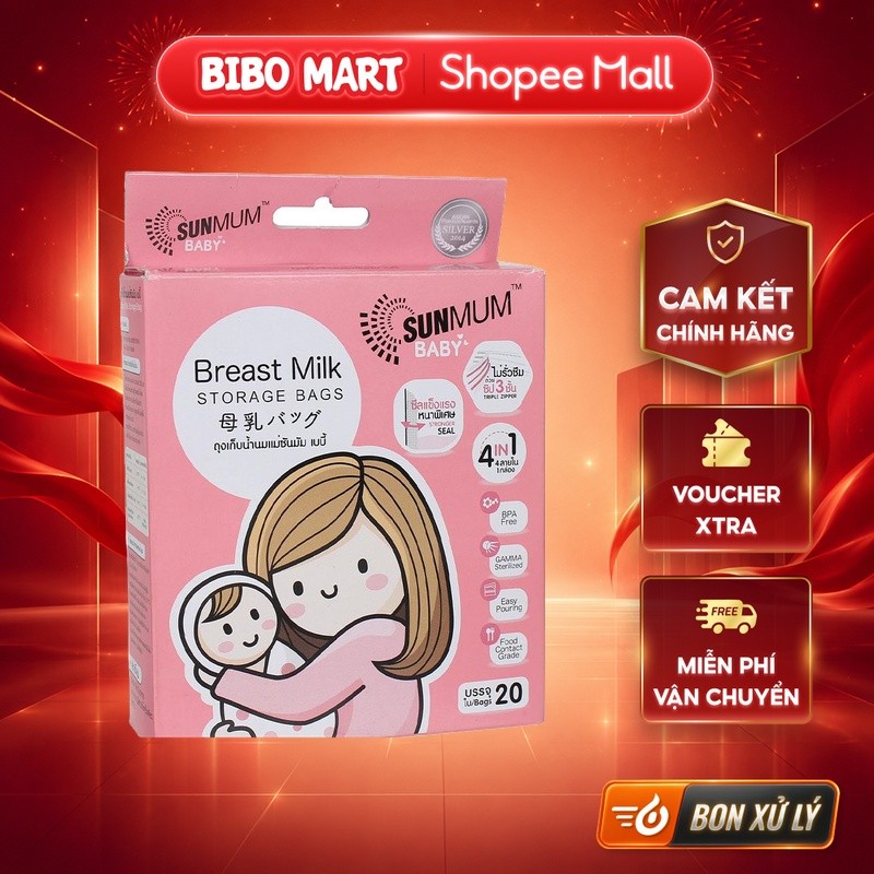 [MALL] ถุงเก็บน้ํานมแม่ Sunmum 150ml (20 ถุง/กล่อง) - ปลอดภัย FDA วัสดุ LLDPE/LDPE