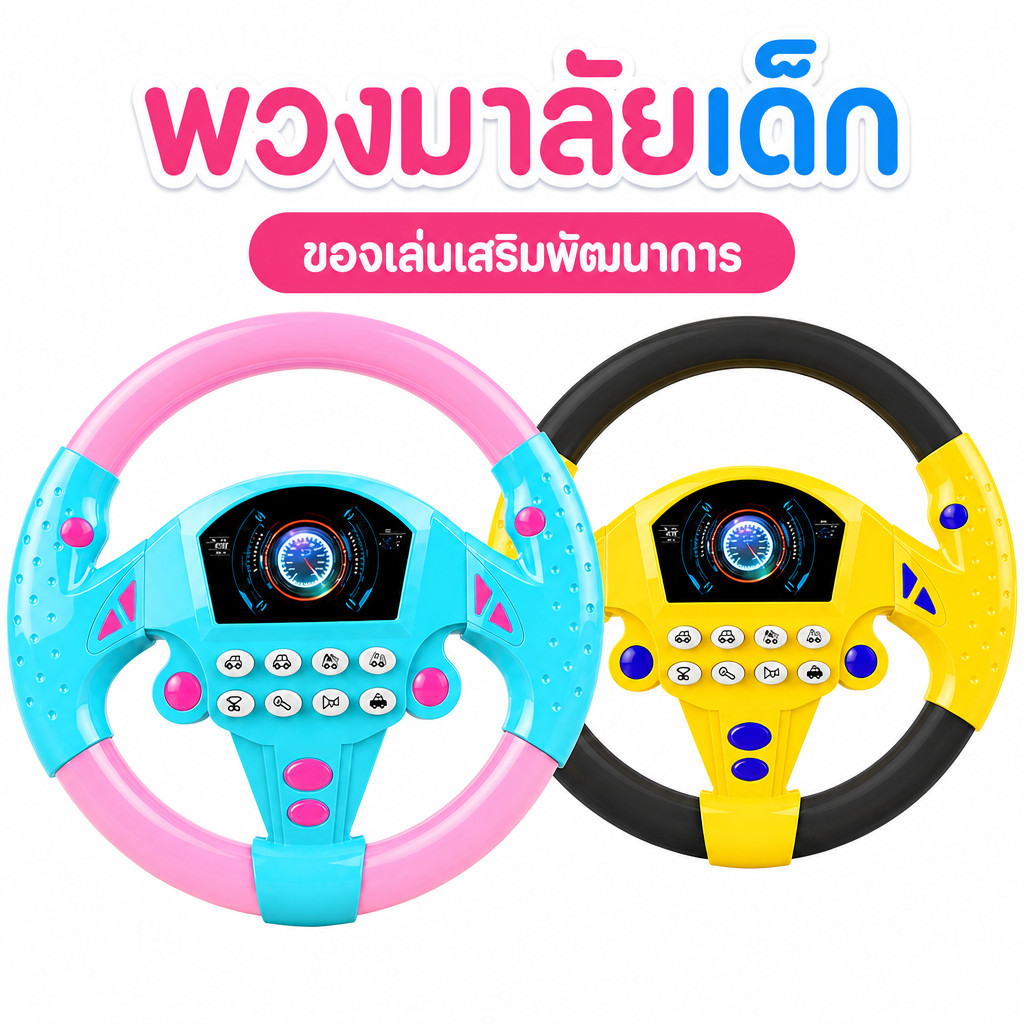 🎈🎈พร้อมส่ง🎈🎈ของเล่นเด็ก พวงมาลัยของเล่น จำลองพวงมาลัยรถมีเสียงเพลงมีไฟหมุนได้รอบทิศทาง